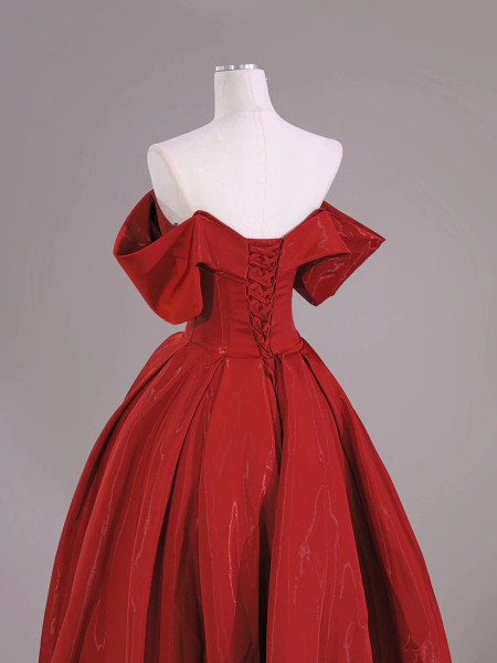 Shop 2025 ANNAKOO Dark Red Satin Tulle Off The Shoulder A Line Prom Dress Under 189