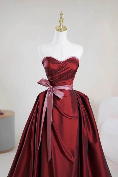 Shop 2025 ANNAKOO Burgundy Satin Sweetheart A Line Belt Prom Dress Under 168