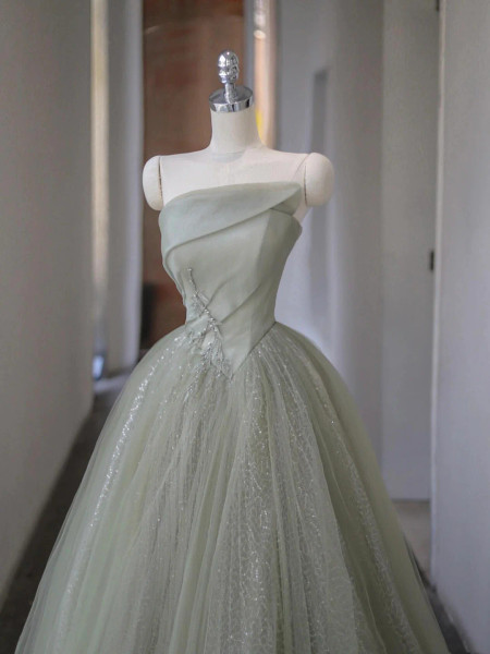 Shop 2025 ANNAKOO  Light Green Tulle Sequins A Line Prom Dress Under 178