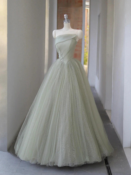 Shop 2025 ANNAKOO  Light Green Tulle Sequins A Line Prom Dress Under 178