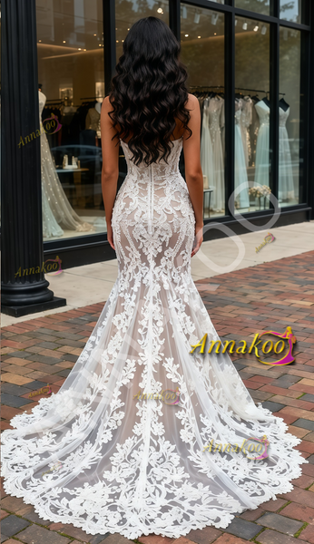 Shop 2025 ANNAKOO Sweetheart Lace Trumpet Mermaid Tulle White Wedding Dress Under 249