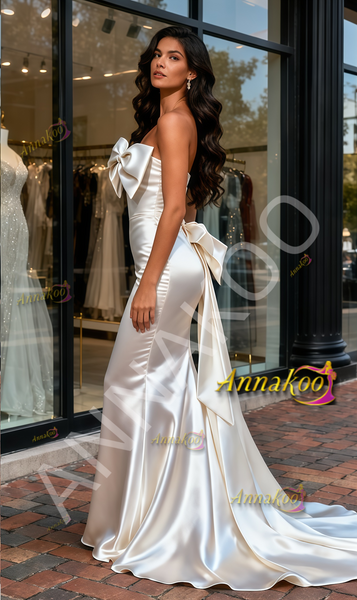 Shop 2025 ANNAKOO Satin Trumpet Mermaid Bowknot Detachable Train Wedding Dress Under 189