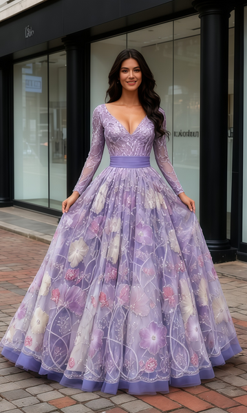 Shop 2025 ANNAKOO Long Sleeves V Neck Beading Colorful Purple Prom Dress Under 198