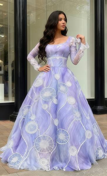 Shop 2025 ANNAKOO Purple Boat Neck Long Sleeve V Neck Beading Prom Dress Under 269