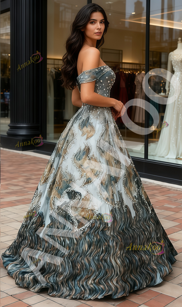 Shop 2025 ANNAKOO Off The Shoulder Beading Ball Gown Tulle Prom Dress Under 279