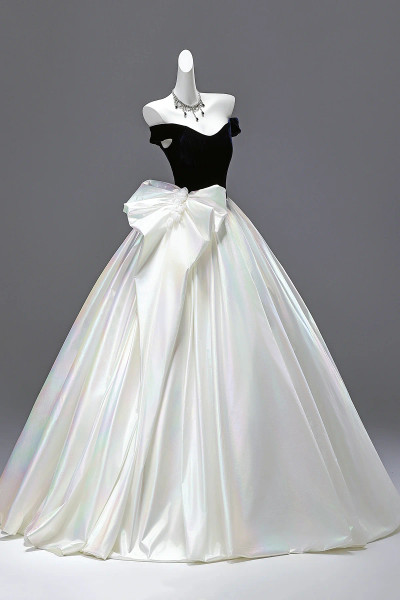 Shop 2025 ANNAKOO Navy Velvet & White Satin Long A Line Prom Dress Under 209