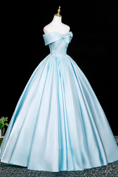 Shop 2025 ANNAKOO Blue A-Line Backless Satin Button Prom Dress Under 169