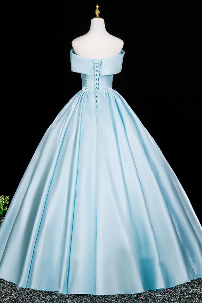 Shop 2025 ANNAKOO Blue A-Line Backless Satin Button Prom Dress Under 169
