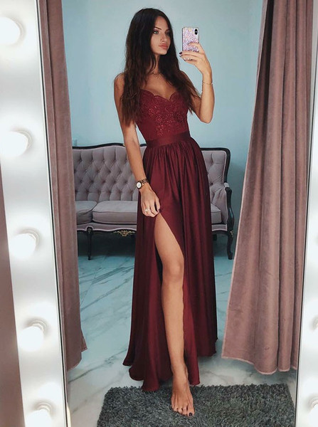 spaghetti strap maroon dress