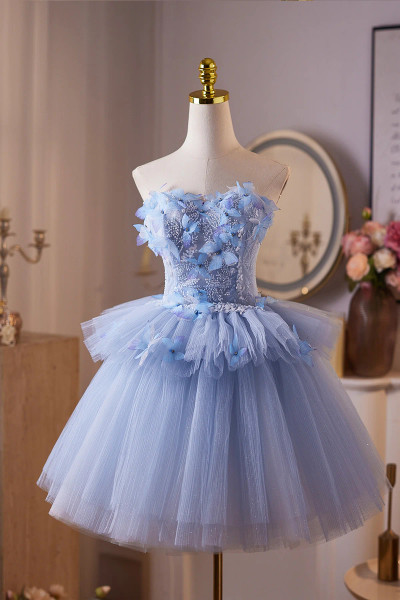 Shop 2025 ANNAKOO Blue Flower Beading Butterfly Homecoming Dress With Shawl Under 167