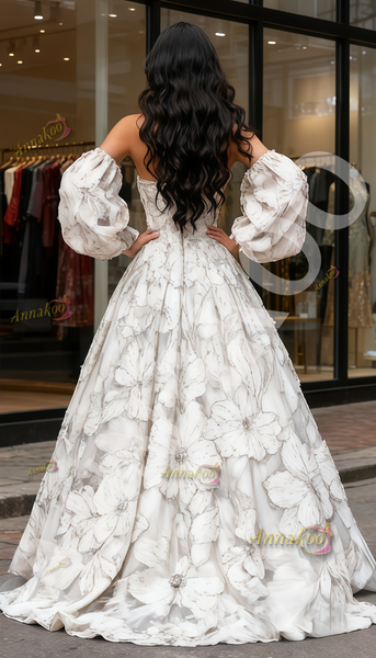 Shop 2025 ANNAKOO Long Sleeve Sweetheart Detachable Train Flower Prom Dress Under 259  