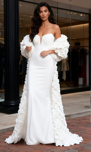 Shop 2026 ANNAKOO White Trumpet Mermaid Sweetheart Prom Dress With Rose Cape Under 699