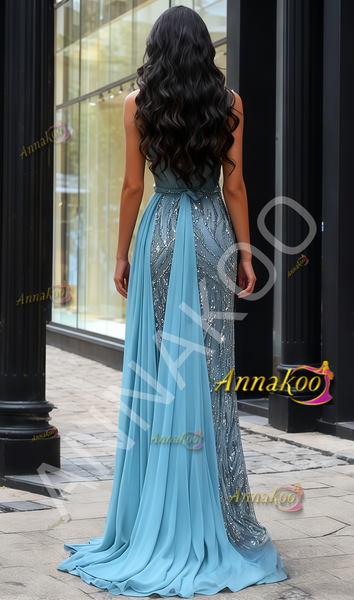 One Shoulder Sheath Column Beading Tulle Prom Dress