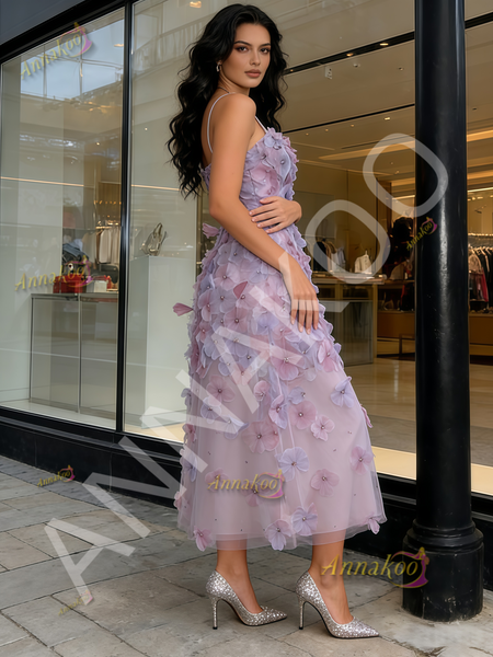 Shop 2026 ANNAKOO Purple Spaghetti Straps Sheath Column Flower Prom Dress Under 169