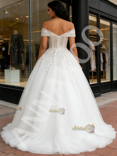 Shop 2026 ANNAKOO Off The Shoulder Ball Gown Tulle Sequin Wedding Dress Under 369