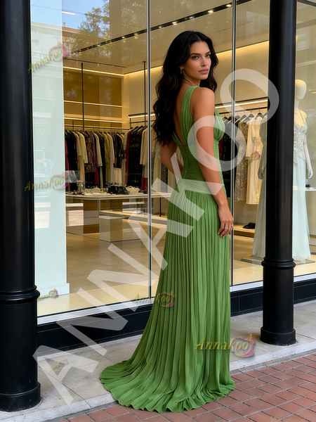 Shop 2026 ANNAKOO Burgundy V Neck Chiffon Pleats A Line Prom Dress Under 179