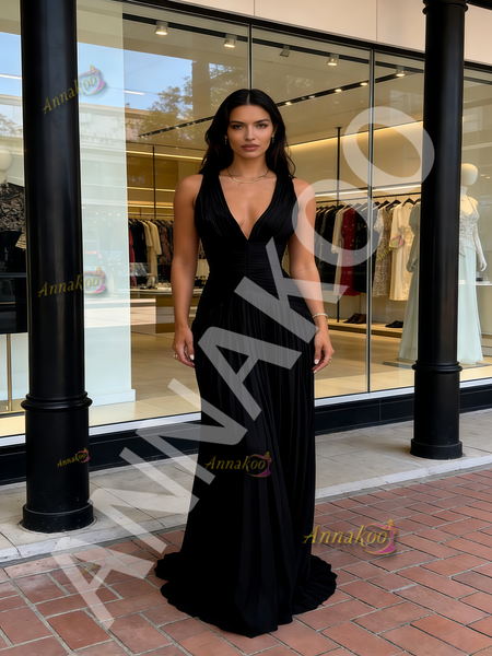 Shop 2026 ANNAKOO Burgundy V Neck Chiffon Pleats A Line Prom Dress Under 179