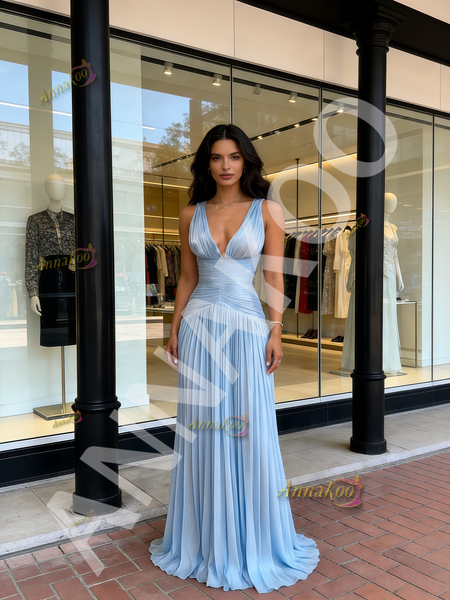 Shop 2026 ANNAKOO Burgundy V Neck Chiffon Pleats A Line Prom Dress Under 179