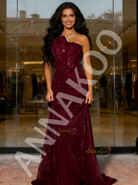 Shop 2026 ANNAKOO Strapless Beading Trumpet Mermaid Navy Tulle Prom Dress Under 298