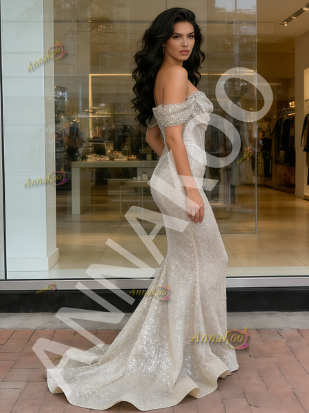 Shop 2026 ANNAKOO Silver Sequin Trumpet Mermaid Off The Shoulder Prom Dress Under 239