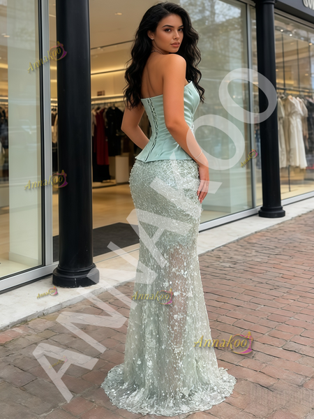 Shop 2026 ANNAKOO Green Sequin Beading Sweetheart Trumpet Mermaid Prom Dress Under 269