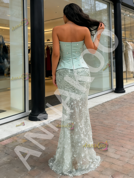 Shop 2026 ANNAKOO Green Sequin Beading Sweetheart Trumpet Mermaid Prom Dress Under 269