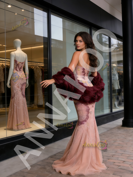 Shop 2026 ANNAKOO Spaghetti Straps Tulle Beading Trumpet Mermaid Prom Dress Under 299