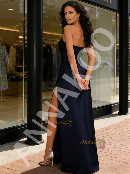 Shop 2026 ANNAKOO Green Strapless A Line Satin Ruched Prom Dress With Slit Under 168
