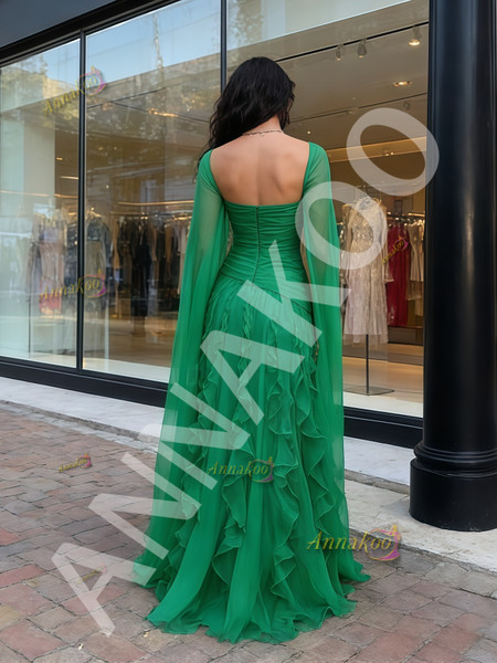 Shop 2026 ANNAKOO Navy Square Long Sleeve Ruffles Tulle A Line Prom Dress Under 269