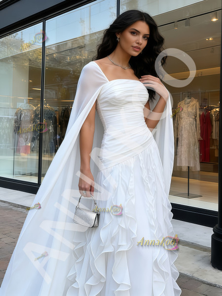 Shop 2026 ANNAKOO Navy Square Long Sleeve Ruffles Tulle A Line Prom Dress Under 269