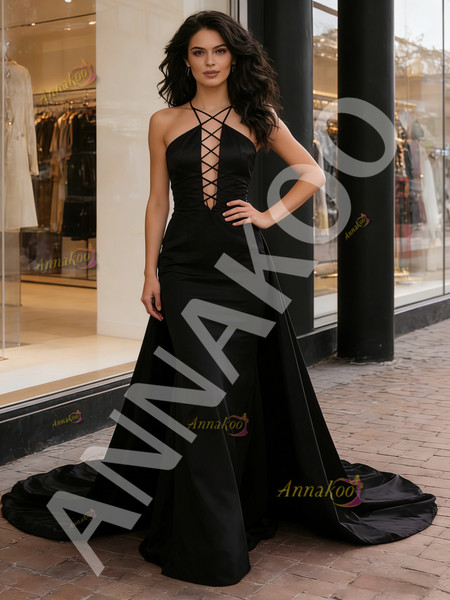 Shop 2026 ANNAKOO Red Halter Corset A Line Satin Prom Dress Under 168