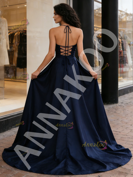 Shop 2026 ANNAKOO Red Halter Corset A Line Satin Prom Dress Under 168