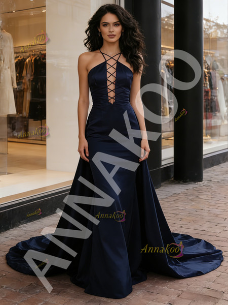 Shop 2026 ANNAKOO Red Halter Corset A Line Satin Prom Dress Under 168