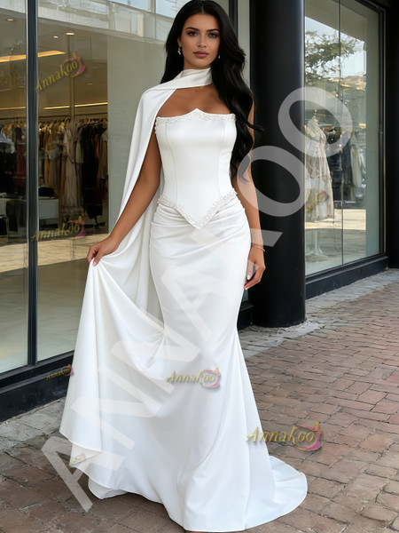 Shop 2026 ANNAKOO Champagne Trumpet Mermaid Satin Shawl Beading Prom Dress Under 239