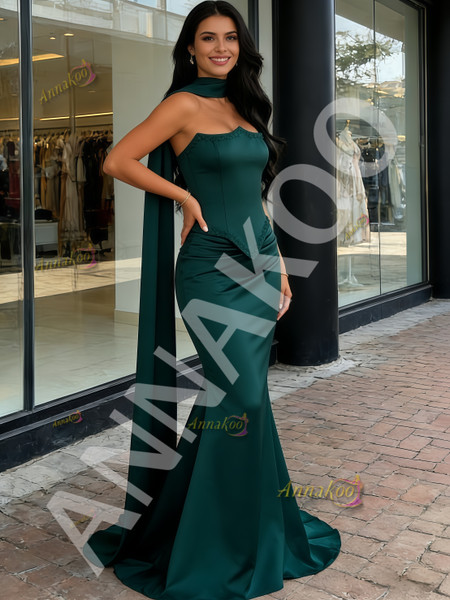 Shop 2026 ANNAKOO Champagne Trumpet Mermaid Satin Shawl Beading Prom Dress Under 239