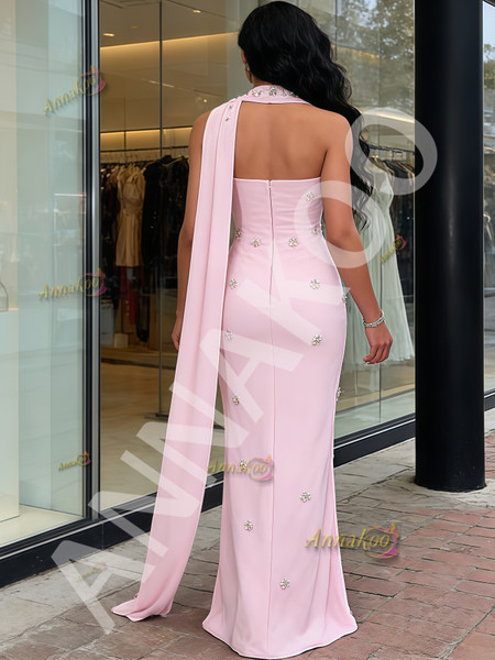 Shop 2026 ANNAKOO Pink Shawl Beading Strapless Sheath Column Satin Prom Dress Under 239