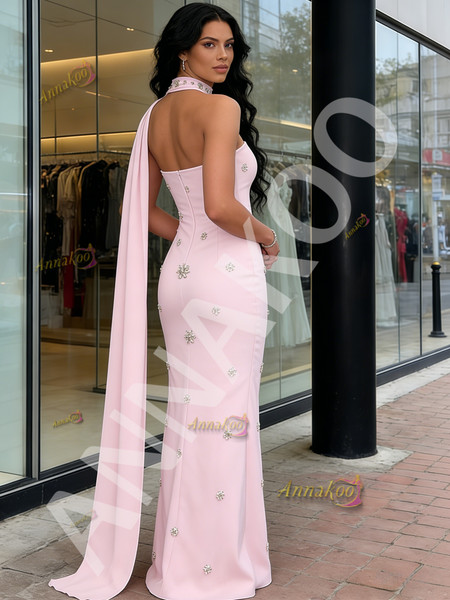 Shop 2026 ANNAKOO Pink Shawl Beading Strapless Sheath Column Satin Prom Dress Under 239