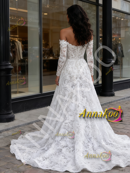 Lace Off The Shoulder Long Sleeve A Line Wedding Dress