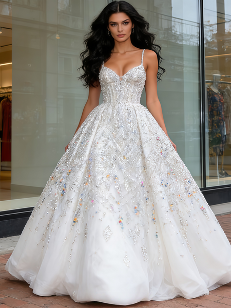 Shop 2026 ANNAKOO Spaghetti Strap Sparkle Tulle A Line Beading Wedding Dress Under 269