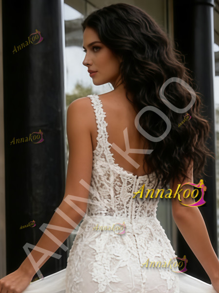 Shop 2026 ANNAKOO Straps Square Trumpet Mermaid Tulle Appliques Wedding Dress Under 289