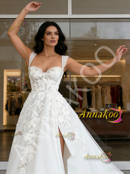 Shop 2026 ANNAKOO Straps Sweetheart Beading Appliques Tulle Wedding Dress with Slit Under 289
