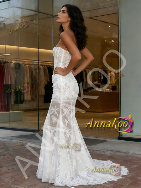 Shop 2026 ANNAKOO Strapless Lace Trumpet Mermaid Sleeveless Wedding Dress Under 199