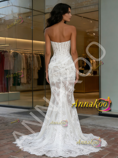 Shop 2026 ANNAKOO Strapless Lace Trumpet Mermaid Sleeveless Wedding Dress Under 199