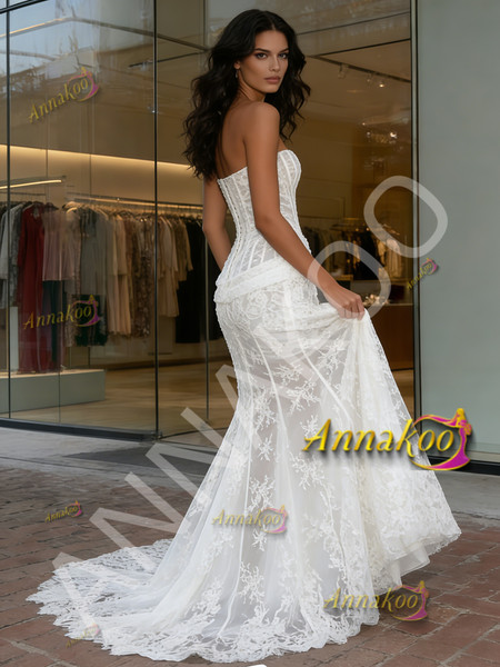 Shop 2026 ANNAKOO Strapless Lace Trumpet Mermaid Sleeveless Wedding Dress Under 199