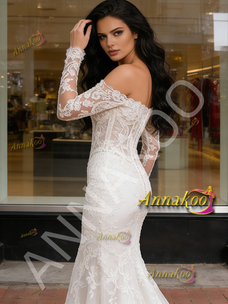 Shop 2026 ANNAKOO Lace Long Sleeve Off The Shoulder Mermaid Wedding Dress Under 289