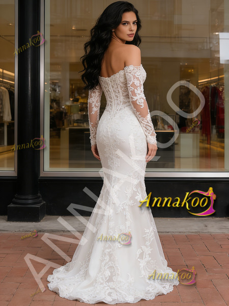 Shop 2026 ANNAKOO Lace Long Sleeve Off The Shoulder Mermaid Wedding Dress Under 289