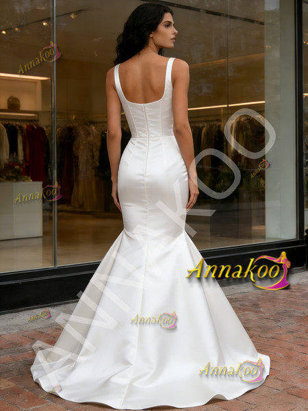 Shop 2026 ANNAKOO Satin Trumpet Mermaid Square Neck Wedding Dress Under 178