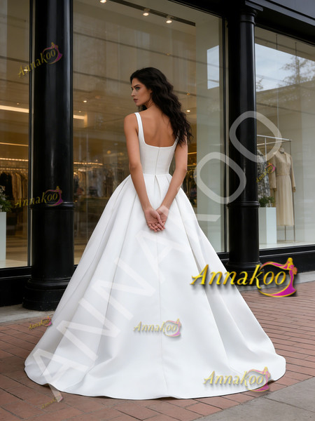 Shop 2026 ANNAKOO Straps Square Satin A Line Sleeve Wedding Dress Under 289