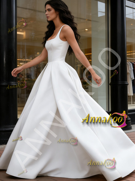 Shop 2026 ANNAKOO Straps Square Satin A Line Sleeve Wedding Dress Under 289