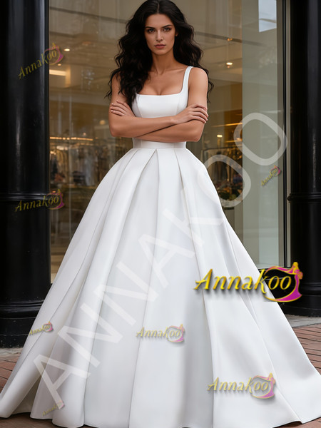 Shop 2026 ANNAKOO Straps Square Satin A Line Sleeve Wedding Dress Under 289